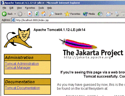 Figure 2—Version 7.1x or earlier: Tomcat welcome page (Tomcat version varies by VHI product version)
