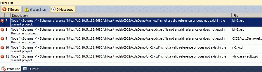 Figure 1. Sample build errors in Microsoft Visual Studio 2010 Error List
