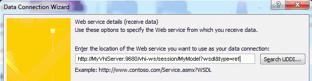 Figure 1. Entering the web service location in Microsoft InfoPath 2010