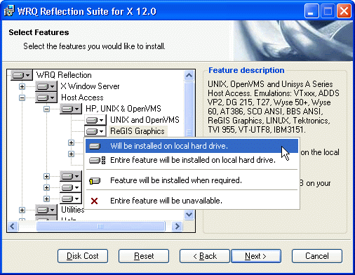 Figure 2. Feature selection in Reflection Setup (versions 12.0 through 14.x)