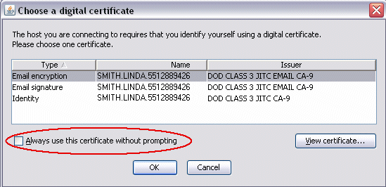 Figure 1. Choose a digital certificate