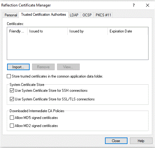 Figure 1 - System Certificate Store items checked