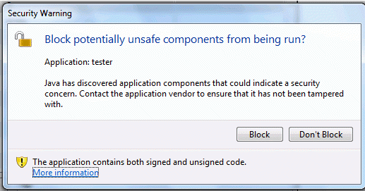 Figure 2 - Security Warning - Block potentially unsafe components from being run?