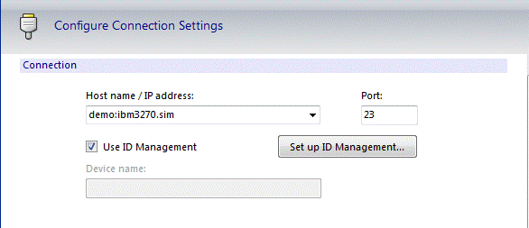Figure 1. Configure Connection Settings with Use ID Management selected