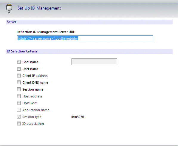Figure 2. Set Up ID Management screen with completed Reflection ID Management Server URL field