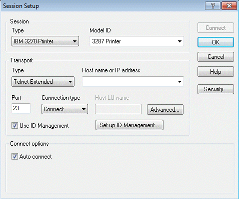 Figure 3. Session Setup with Use ID Management selected