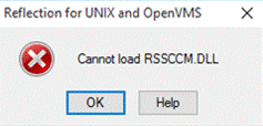 Figure 2. Reflection repair error: 'Cannot load RSSCCM.DLL'