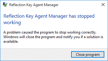 Figure 6. 'Reflection Key Agent Manager has stopped working'