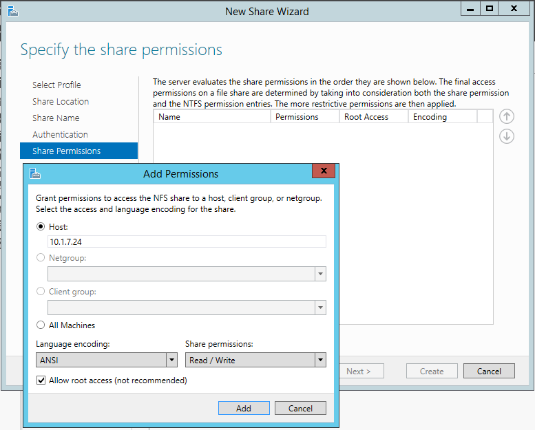 Creating NFS Share